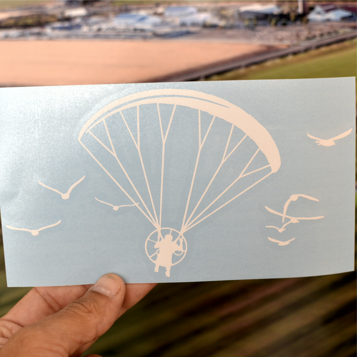 Paramotor Guy Soaring with Birds Vinyl Decal – Finishing Touch Vinyl Art