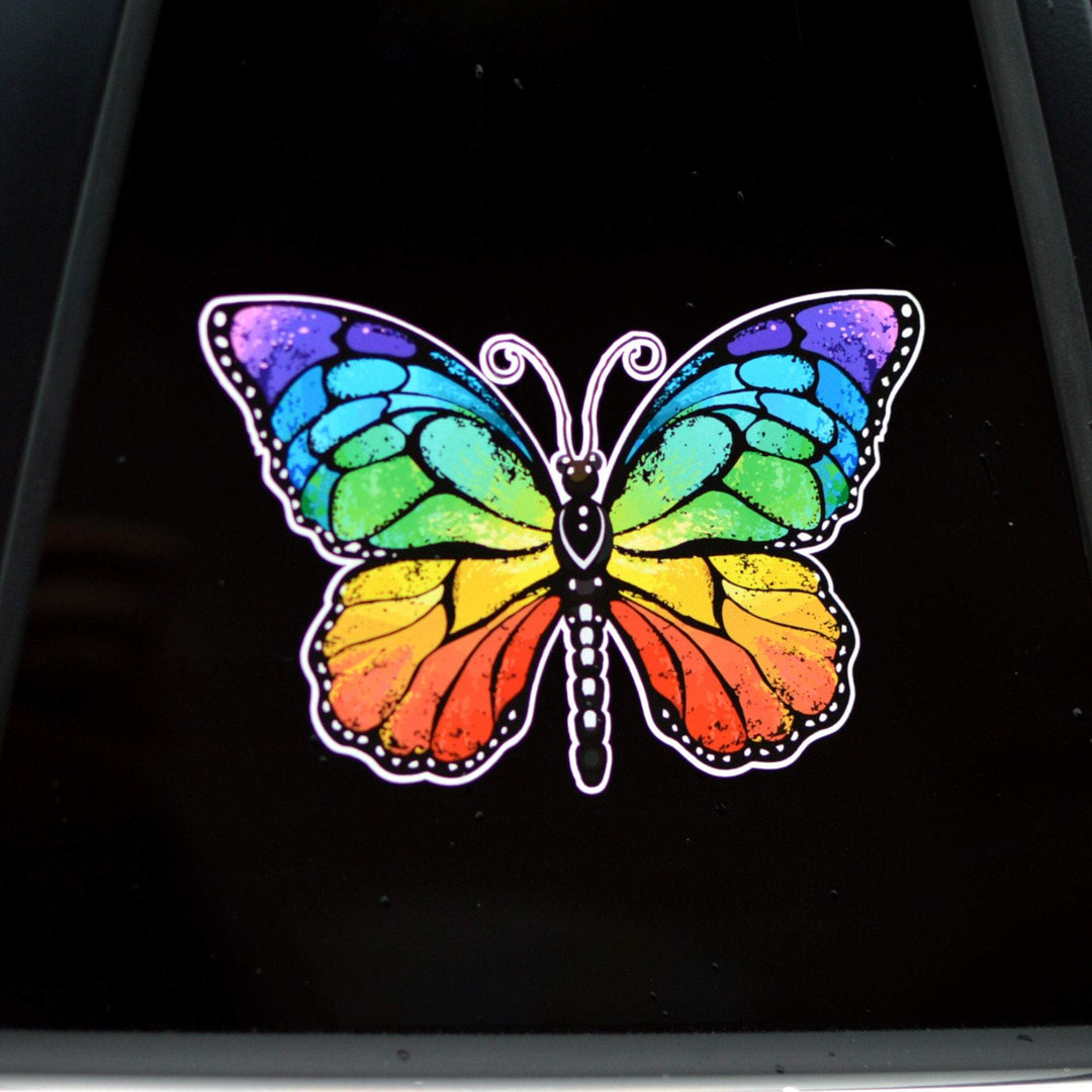 Small Rainbow Butterfly Sticker - Car, Laptop, Guitar, Fridge - Glossy Vinyl
